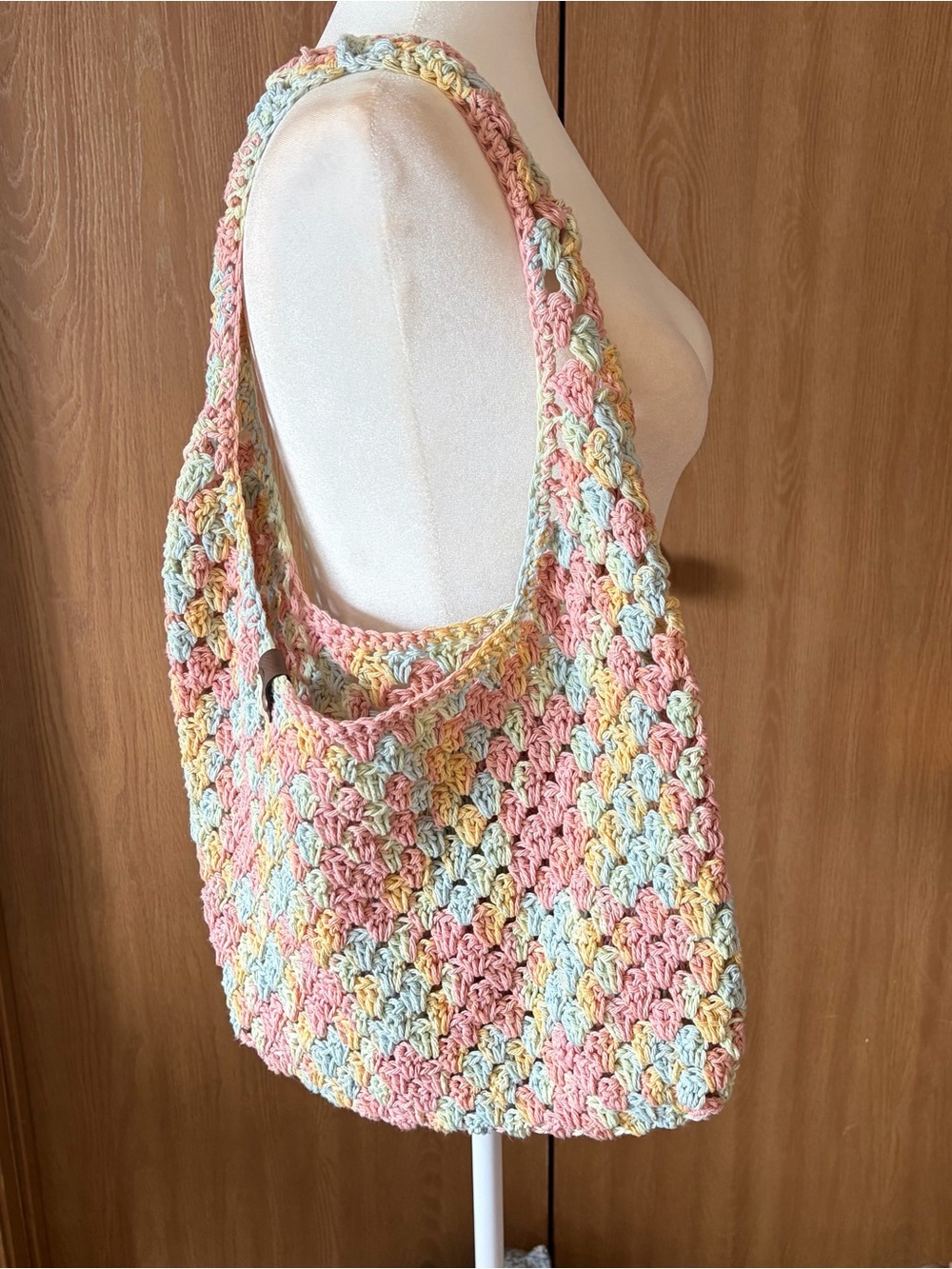 Pastel crochet granny stitch beach tote bag